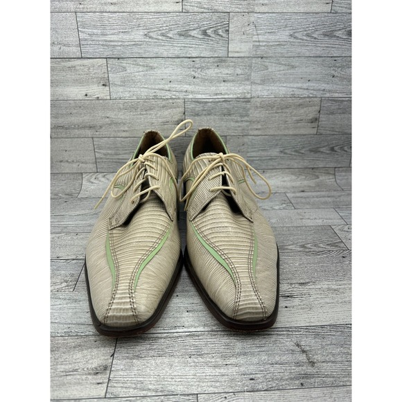 Stacy Adams Mens Lizard Print Leather Dress Shoes Tan Green Trim Lace Up Size 9M - Picture 3 of 15